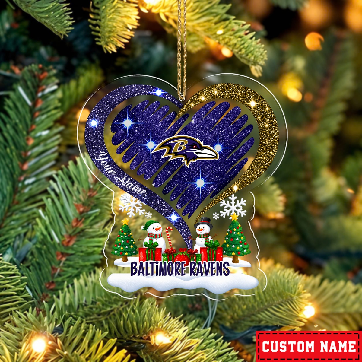 LIMITED EDITION - NEW CUSTOMIZED NFL28 BTR BALTIMORE RAVENS CHRISTMAS ACRYLIC ORNAMENT
