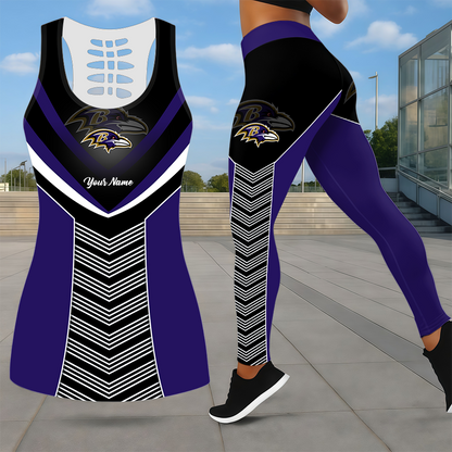 LIMITED EDITION - NEW CUSTOMIZED NFL28 BTR BALTIMORE RAVENS LEGGINGS & HOLLOW TANK TOP SET