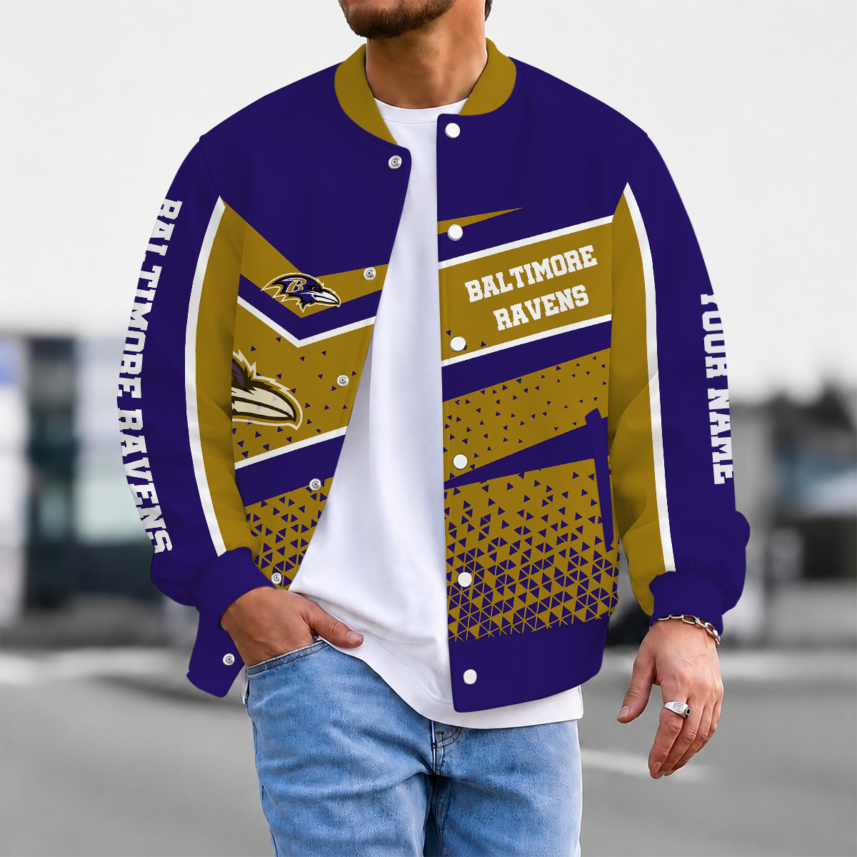 LIMITED EDITION - NEW CUSTOMIZED NFL28 BTR BALTIMORE RAVENS SATIN VARSITY & BASEBALL JACKET