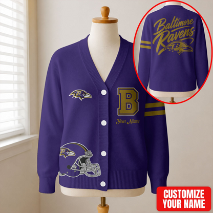 EXCLUSIVE EDITION - NEW CUSTOMIZED NFL28 BTR BALTIMORE RAVENS CARDIGAN