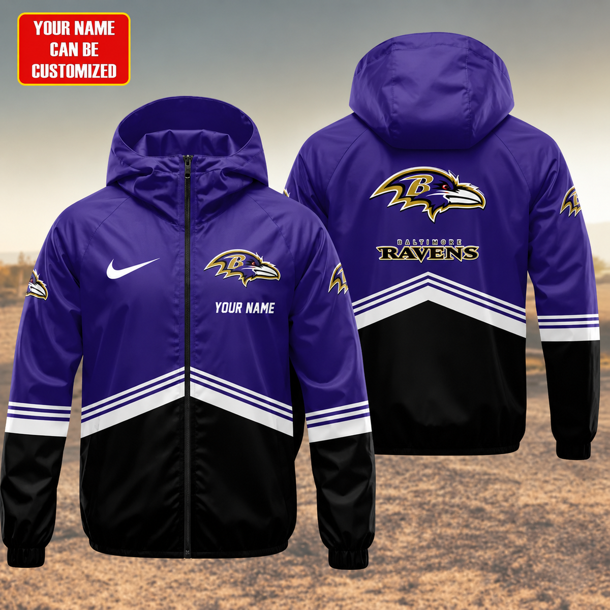 LIMITED EDITION - NEW CUSTOMIZED NFL28 BTR BALTIMORE RAVENS UNISEX WINDBREAKER JACKET