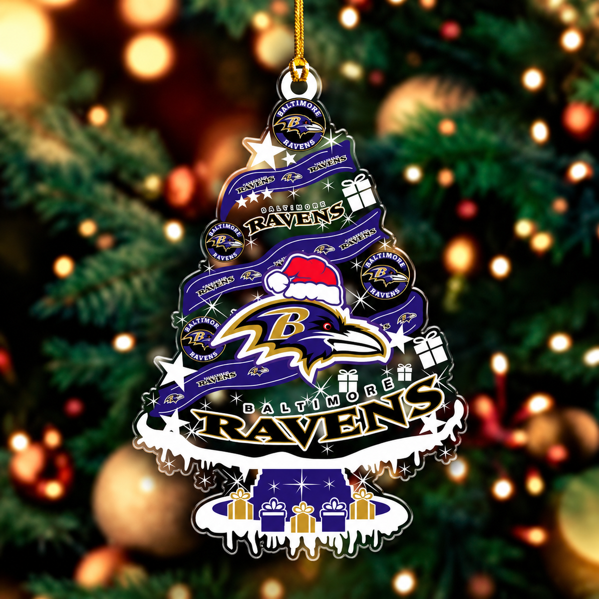 SPECIAL EDITION - NEW CUSTOMIZED NFL28 BTR BALTIMORE RAVENS CHRISTMAS ACRYLIC ORNAMENT