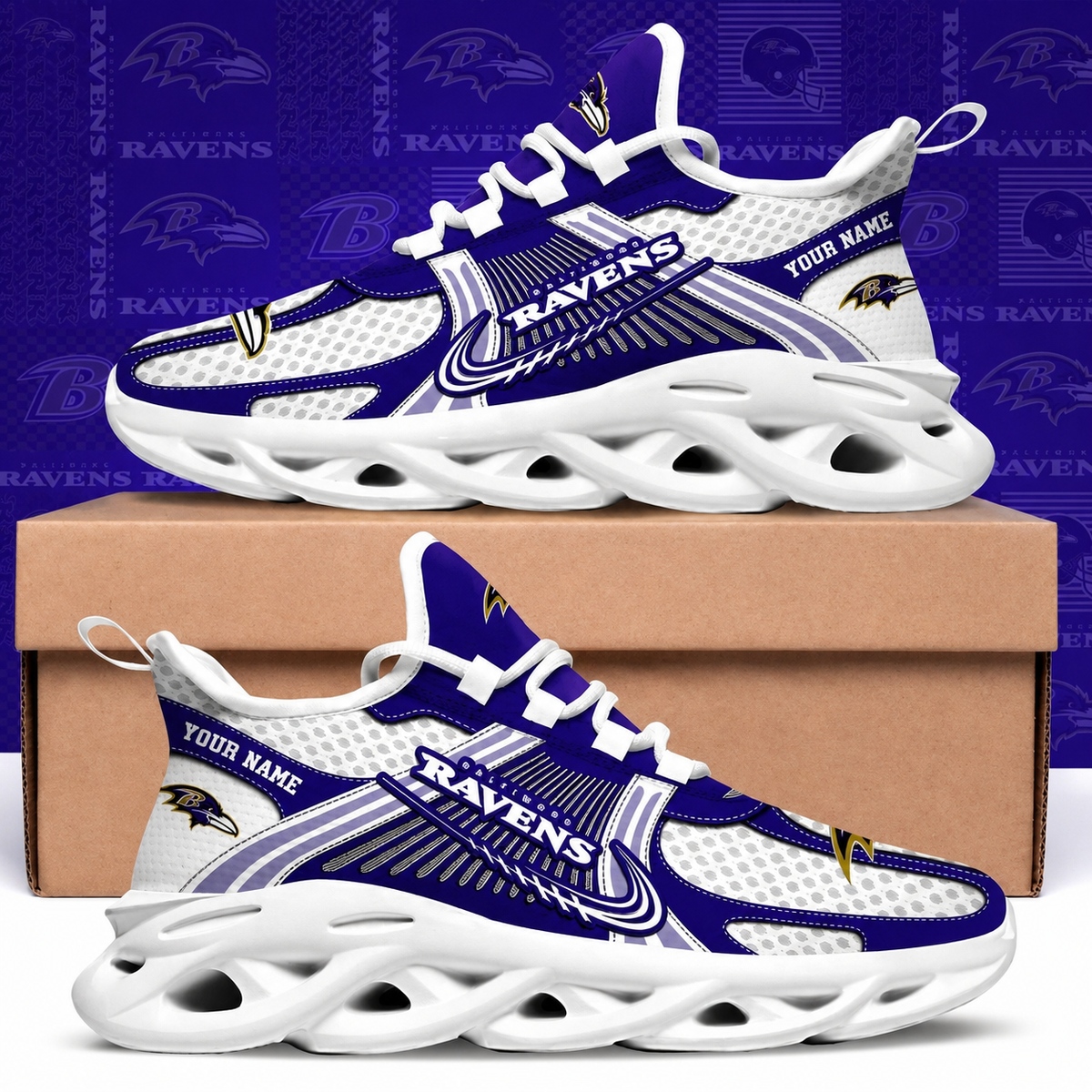 SPECIAL EDITION - NEW CUSTOMIZED NFL28 BTR BALTIMORE RAVENS MAX SOUL SHOES