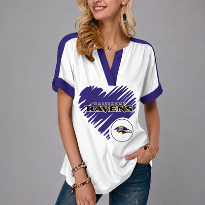 LIMITED EDITION - NEW CUSTOMIZED NFL28 BTR BALTIMORE RAVENS V-NECK FEMALE SHIRT