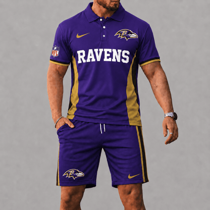 SPECIAL EDITION - NEW CUSTOMIZED | NFL28 BTR BALTIMORE RAVENS POLO SHIRT & SHORT PANTS SET