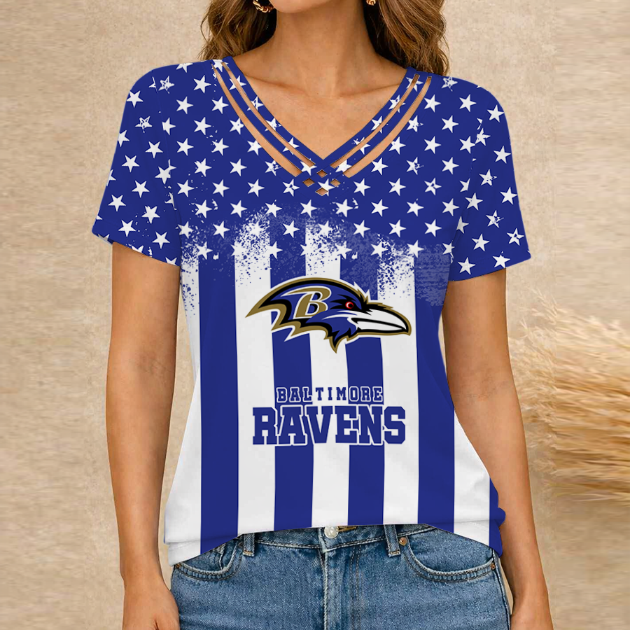 [SPECIAL OFFER] NEW CUSTOMIZED NFL28 BTR BALTIMORE RAVENS V-NECK SHIRT