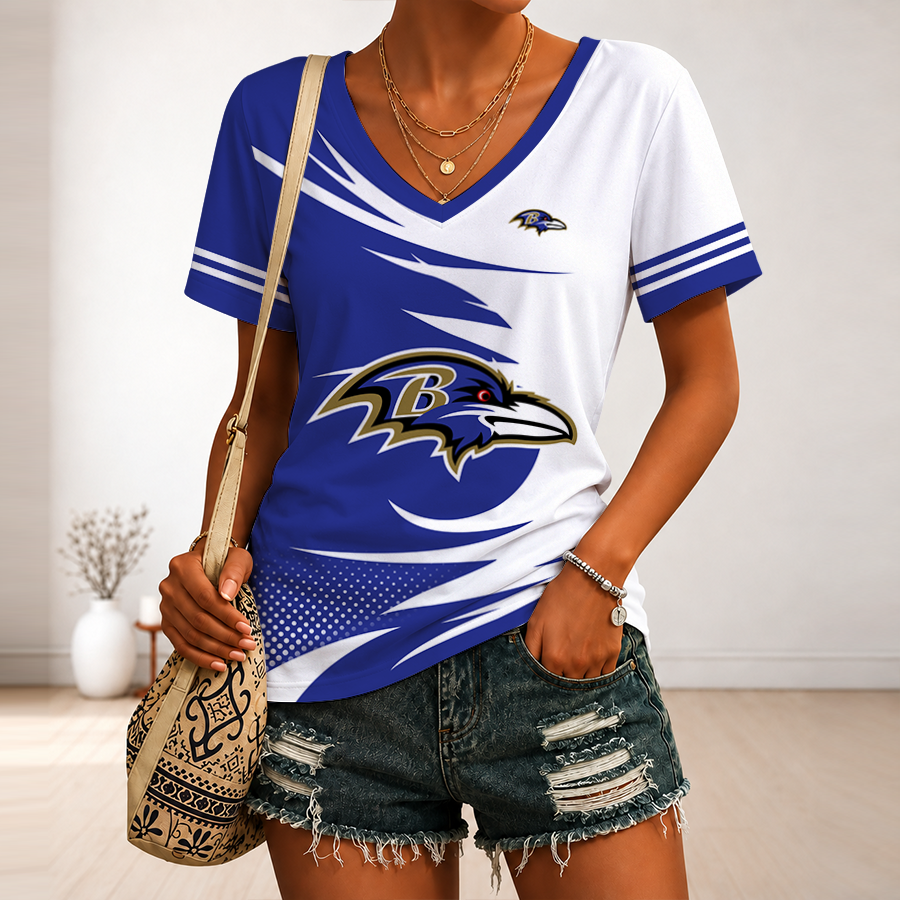 [SPECIAL OFFER] NEW CUSTOMIZED NFL28 BTR BALTIMORE RAVENS V-NECK FEMALE SHIRT