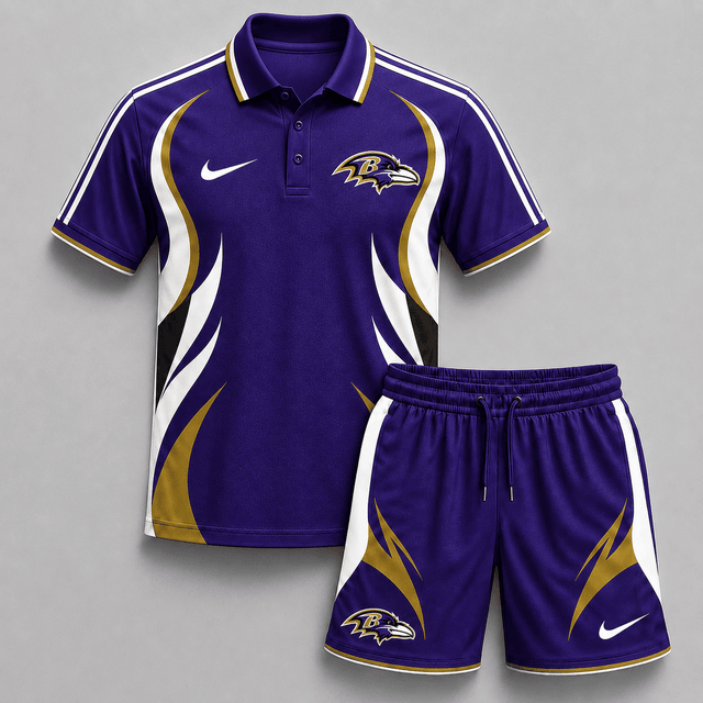 EXCLUSIVE EDITION - NEW CUSTOMIZED | NFL28 BTR BALTIMORE RAVENS POLO SHIRT & SHORT PANTS SET