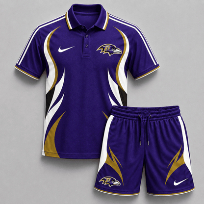 EXCLUSIVE EDITION - NEW CUSTOMIZED | NFL28 BTR BALTIMORE RAVENS POLO SHIRT & SHORT PANTS SET