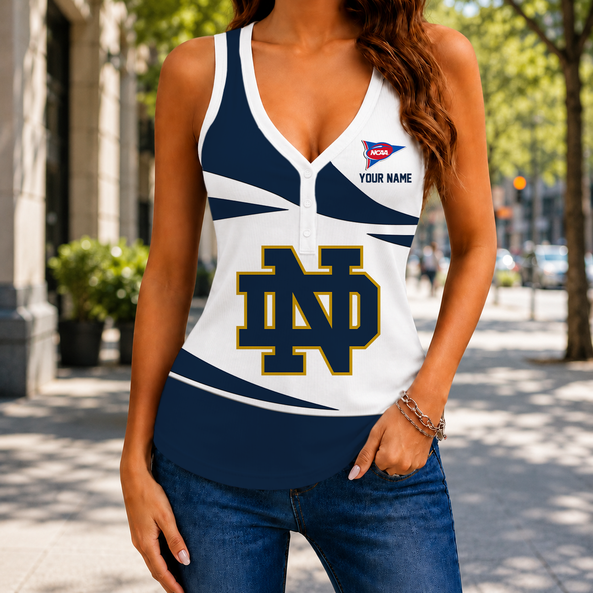 ELETE EDITION - NEW CUSTOMIZED NCAA FBS28 NFI NOTRE DAME FIGHTING IRISH WOMEN'S V-NECK TANK TOP