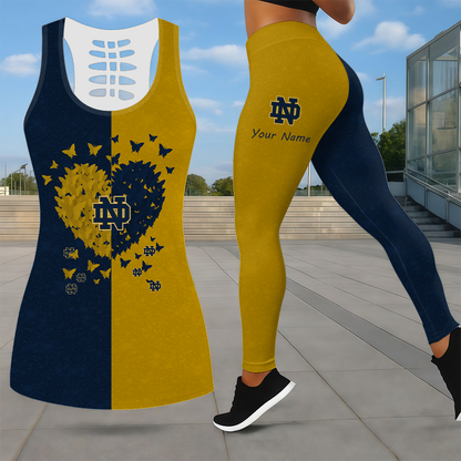 LIMITED EDITION - NEW CUSTOMIZED NCAA FBS28 NFI NOTRE DAME FIGHTING IRISH LEGGINGS & HOLLOW TANK TOP SET