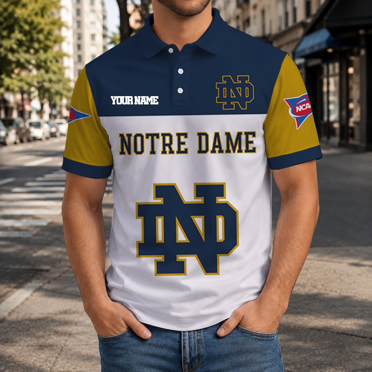 ELITE EDITION- NEW CUSTOMIZED NCAA FBS28 NFI NOTRE DAME FIGHTING IRISH POLO SHIRT, ZIP POLO SHIRT & T-SHIRTS