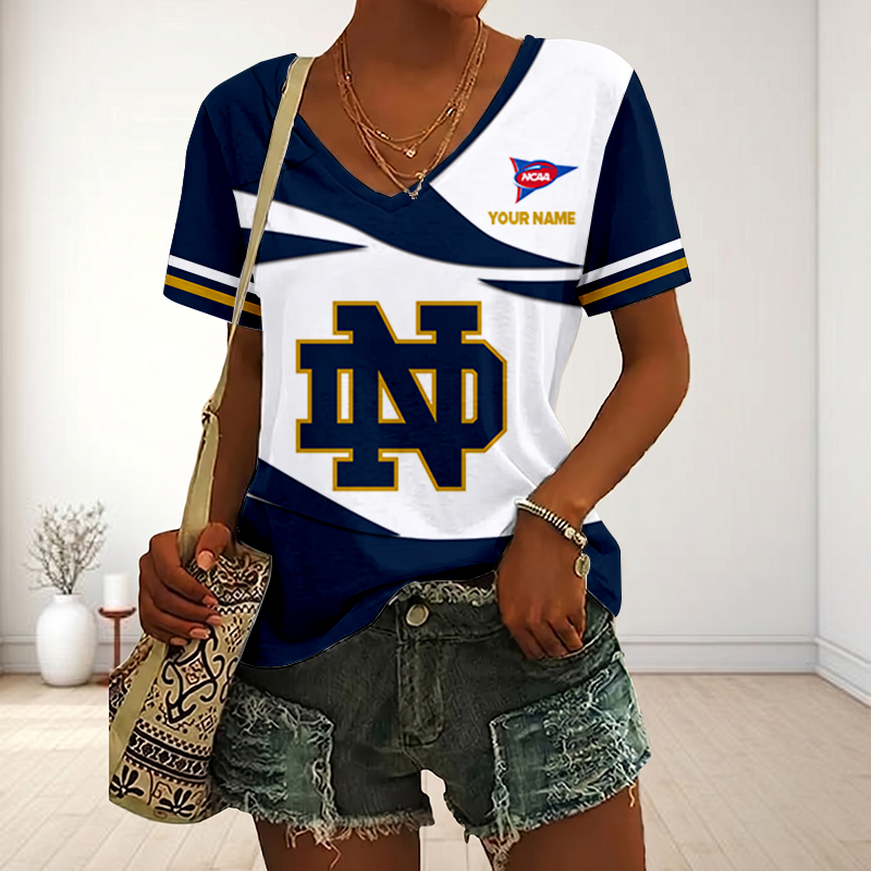 VIRAL EDITON - NEW CUSTOMIZED FBS NCAA28 NFI ND FIGHTING IRISH V-NECK FEMALE SHIRT