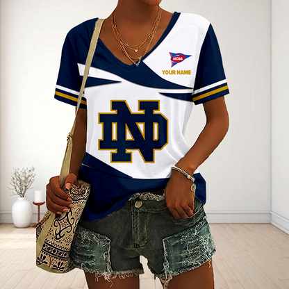 VIRAL EDITON - NEW CUSTOMIZED FBS NCAA28 NFI ND FIGHTING IRISH V-NECK FEMALE SHIRT