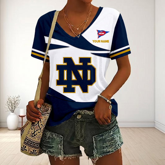 VIRAL EDITON - NEW CUSTOMIZED FBS NCAA28 NFI ND FIGHTING IRISH V-NECK FEMALE SHIRT