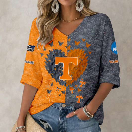 LIMITED EDITION - NEW CUSTOMIZED NCAA MAM28 TNV TENNESSEE VOLUNTEERS WOMEN'S HEART V-NECK LONG SLEEVE SHIRT