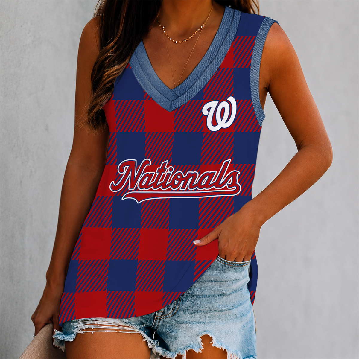 SPECIAL EDITION - NEW CUSTOMIZED MLB28 WNS WASHINGTON NATIONALS WOMEN'S V-NECK TANK TOP