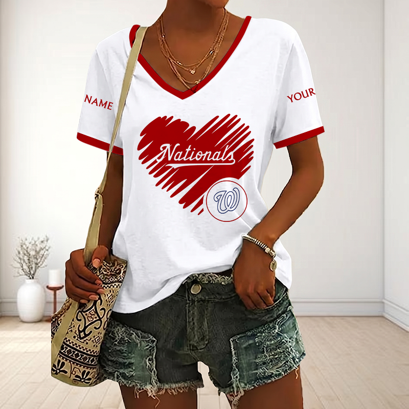 VIRAL EDITION - NEW CUSTOMIZED MLB28 WNS WASHINGTON NATIONALS V-NECK FEMALE SHIRT
