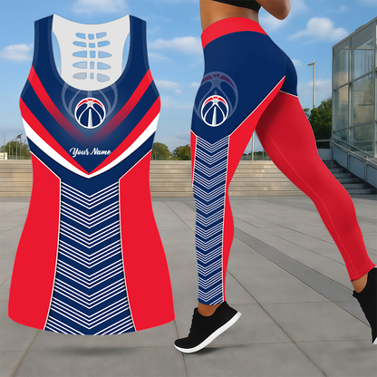 LIMITED EDITION - NEW CUSTOMIZED NBA28 WWI WASHINGTON WIZARDS LEGGINGS & HOLLOW TANK TOP SET