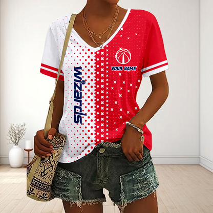 FINAL SALE - NEW CUSTOMIZED NBA28 WWI WASHINGTON WIZARDS V-NECK FEMALE SHIRT