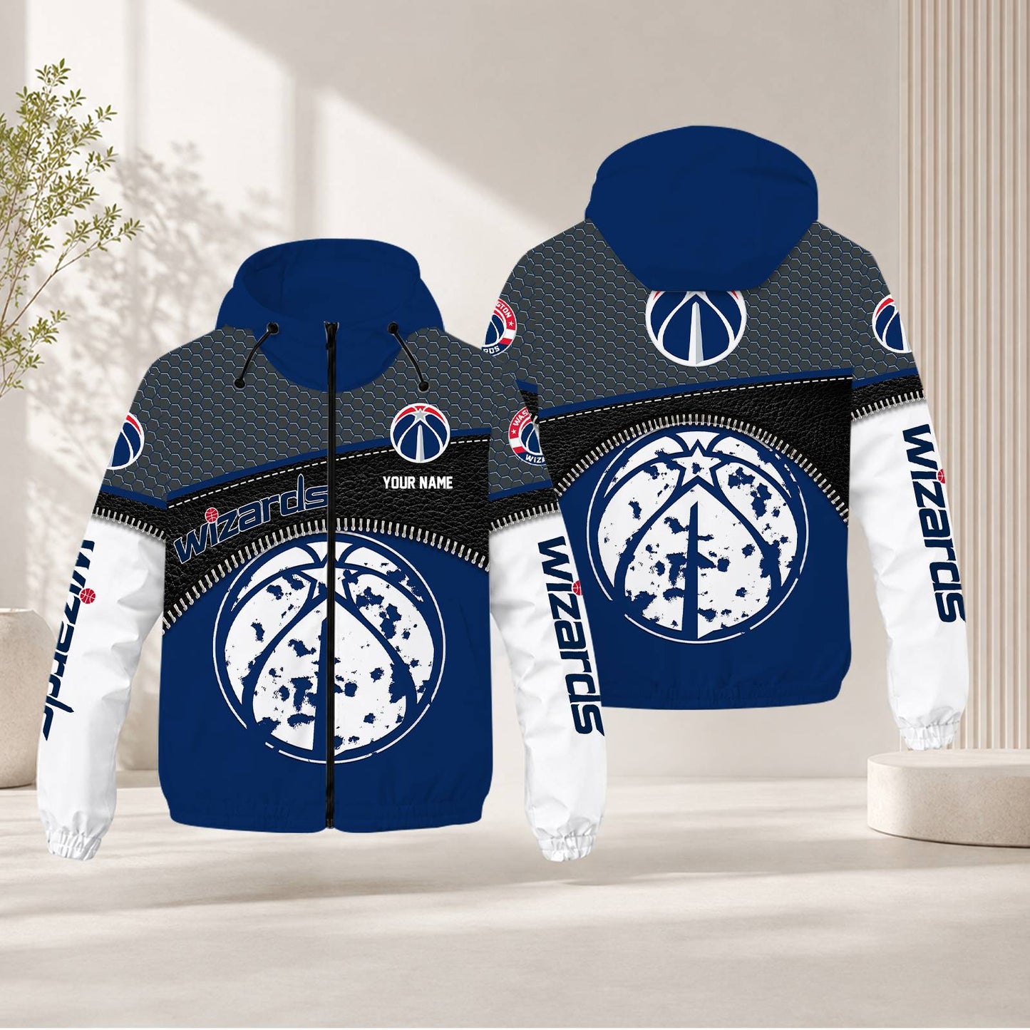 FLASH SALE - NEW CUSTOMIZED NBA28 WWI WASHINGTON WIZARDS WINDBREAKER JACKET