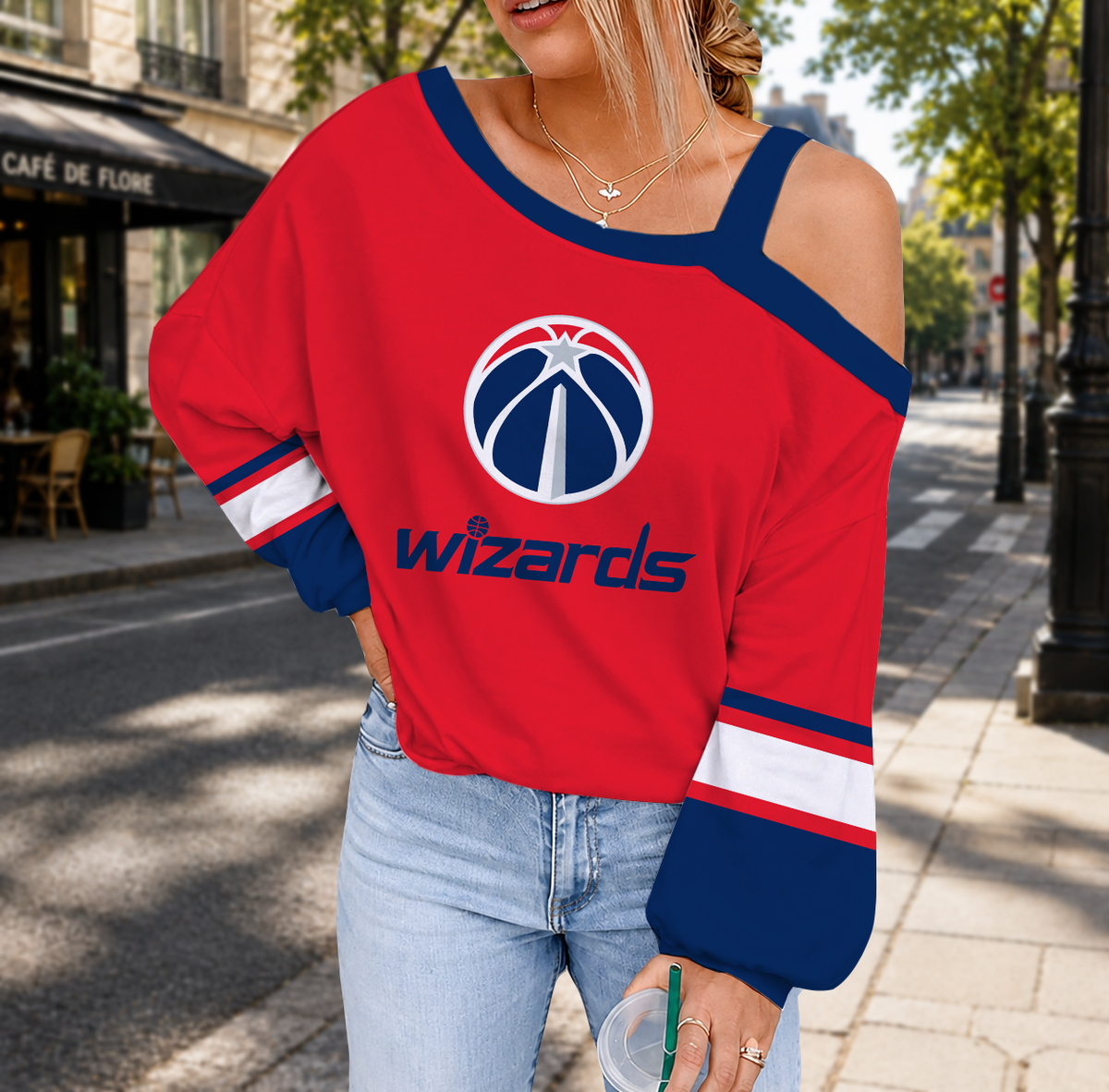 FINAL SALE - NEW CUSTOMIZED NBA28 WWI WASHINGTON WIZARDS DROP SHOULDER SWEATSHIRT