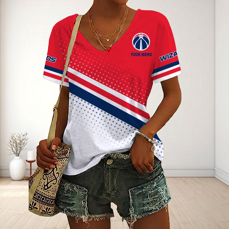 VIRAL EDITION - NEW CUSTOMIZED NBA28 WWI WASHINGTON WIZARDS V-NECK FEMALE SHIRT