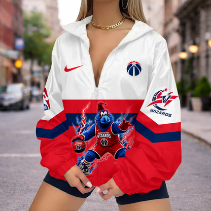FINAL SALE - NEW CUSTOMIZED NBA28 WWI WASHINGTON WIZARDS V-NECK ZIPPER SWEATSHIRT JACKET
