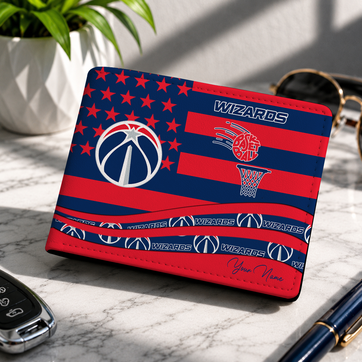 FINAL SALE - NEW CUSTOMIZED NBA28 WWI WASHINGTON WIZARDS LEATHER WALLET