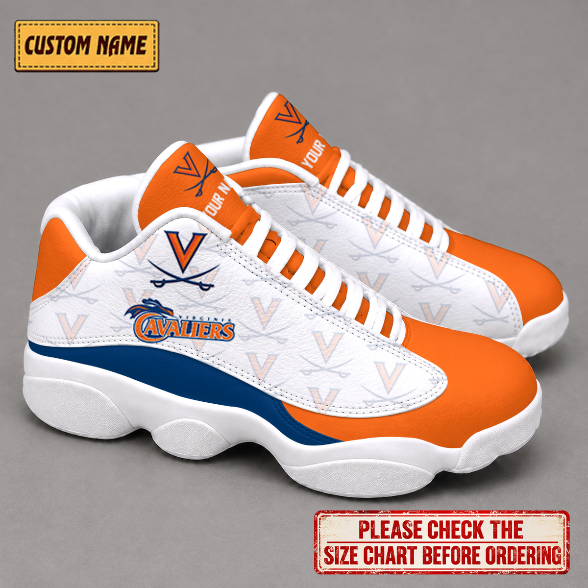 LIMITED EDITION - NEW CUSTOMIZED NCAA CWS28 VIC VIRGINIA CAVALIERS AIR JORDAN 13 LOW TOP SNEAKER
