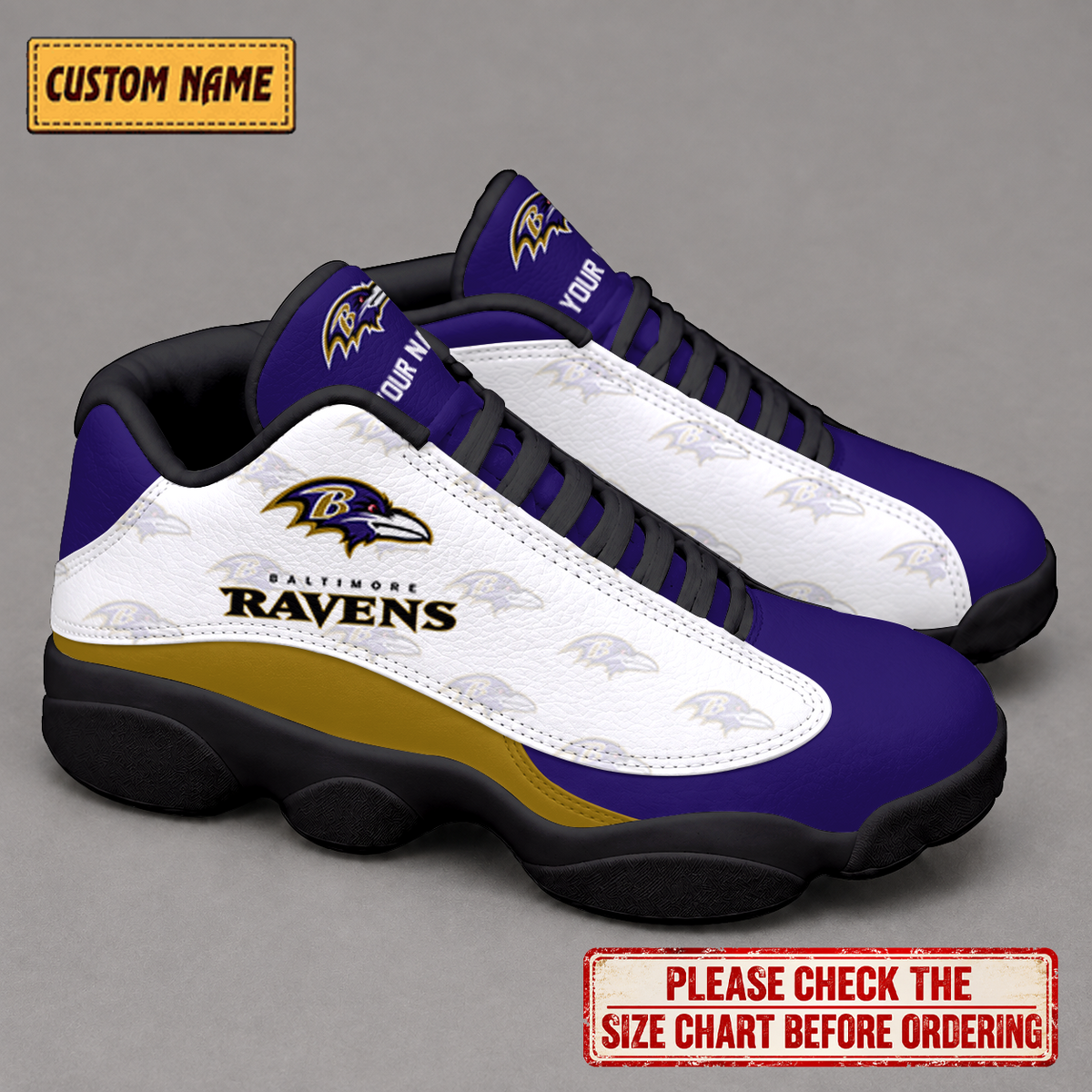 LIMITED EDITION - NEW CUSTOMIZED NFL28 BTR BALTIMORE RAVENS AIR JORDAN 13 LOW TOP SNEAKER