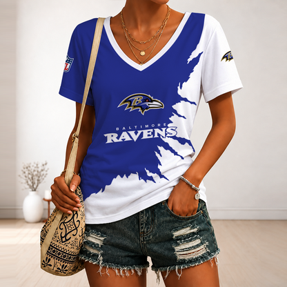 [SPECIAL OFFER] NEW CUSTOMIZED NFL28 BTR BALTIMORE RAVENS V-NECK FEMALE SHIRT