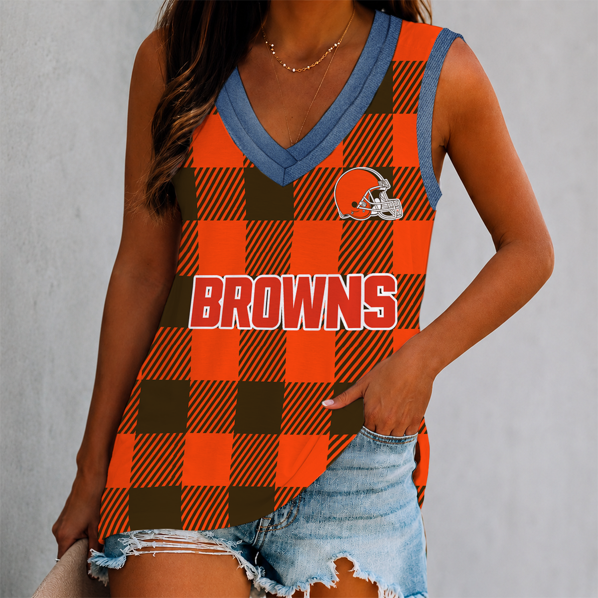 LIMITED EDITION - NEW CUSTOMIZED NFL29 CLB CLEVELAND BROWNS WOMEN'S V-NECK TANK TOP