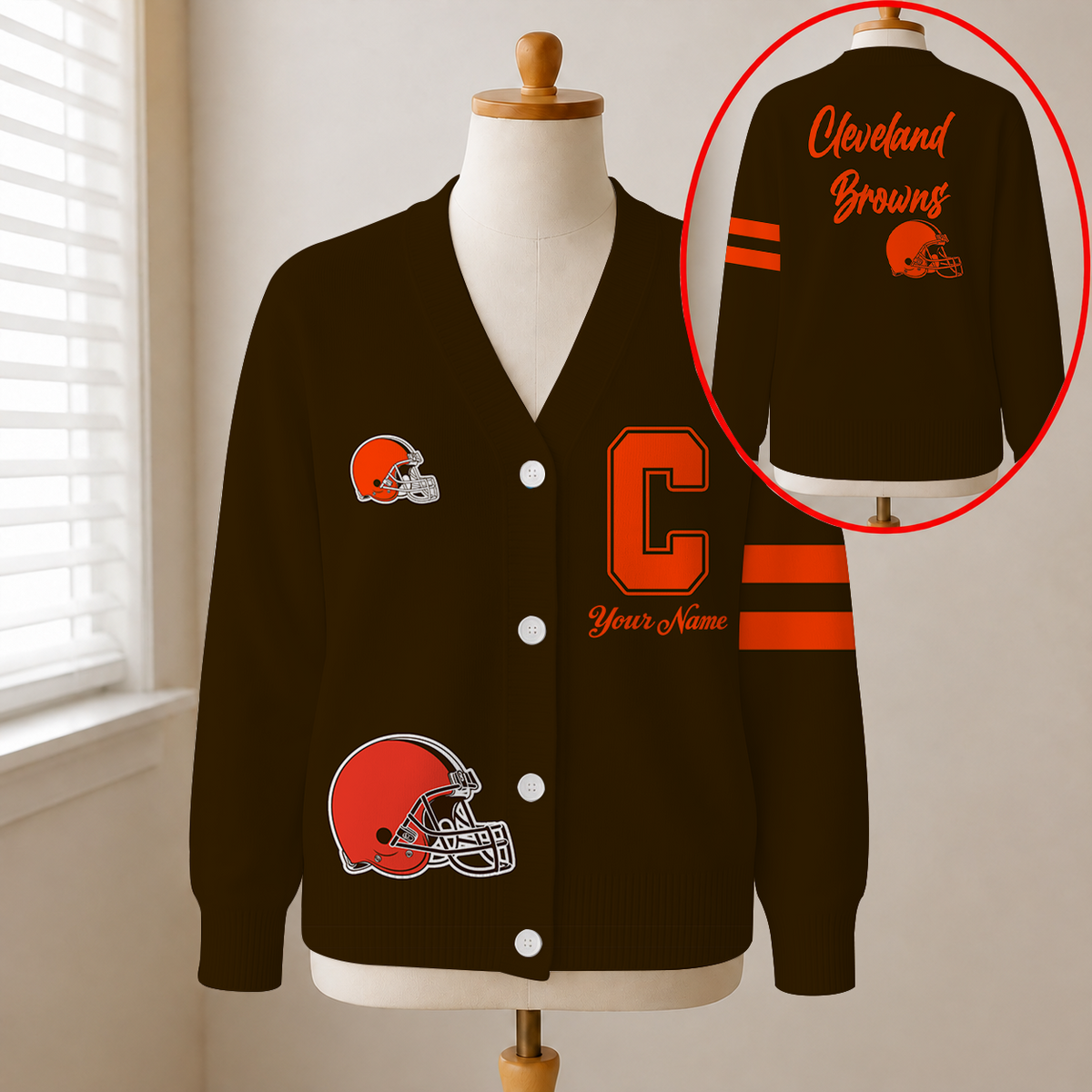 EXCLUSIVE EDITION - NEW CUSTOMIZED NFL29 CLB CLEVELAND BROWNS CARDIGAN