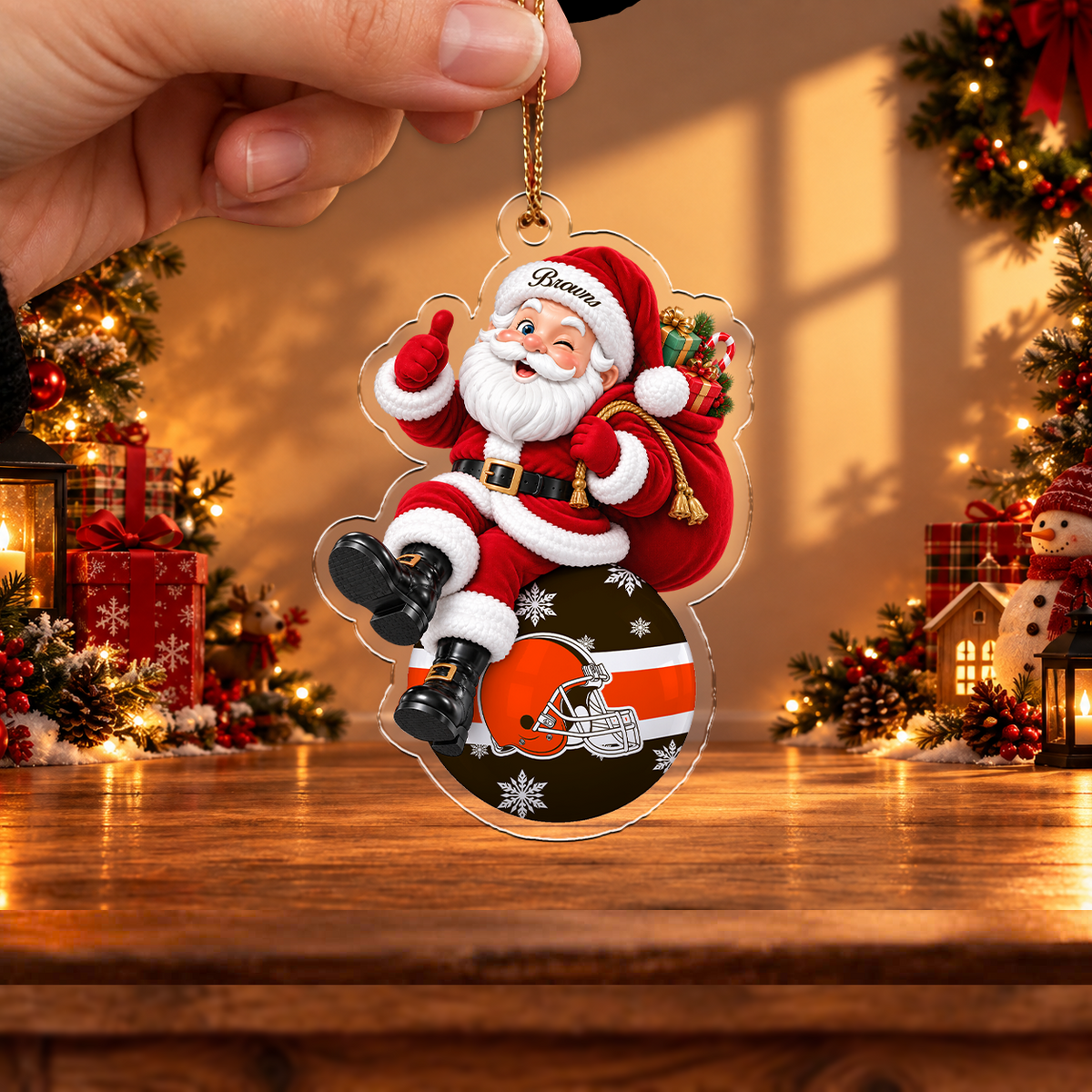 VIRAL EDITION - NEW CUSTOMIZED NFL29 CLB CLEVELAND BROWNS CHRISTMAS ACRYLIC ORNAMENT