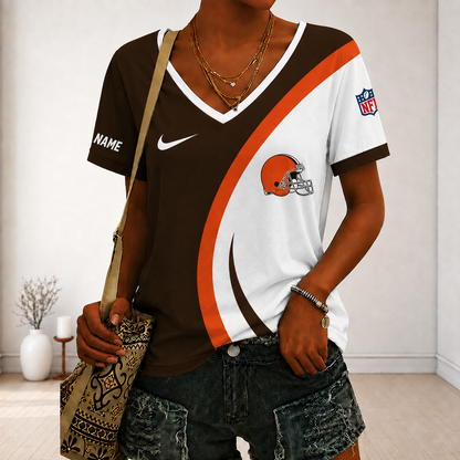 SPECIAL EDITION - NEW CUSTOMIZED NFL29 CLB CLEVELAND BROWNS V-NECK FEMALE SHIRT