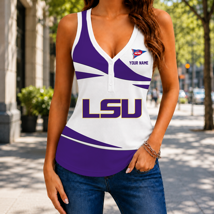 ELETE EDITION - NEW CUSTOMIZED NCAA FBS29 LST LSU TIGERS WOMEN'S V-NECK TANK TOP