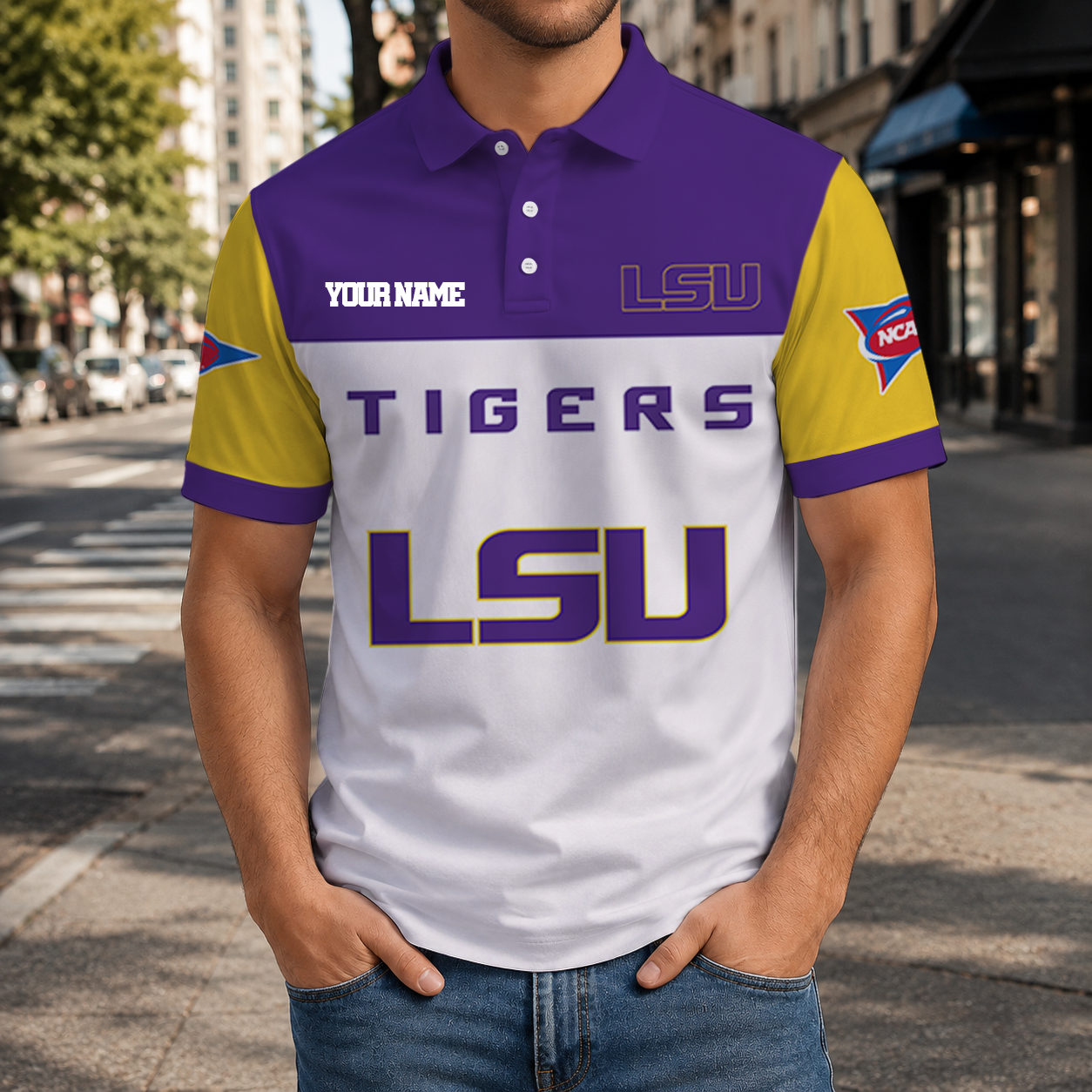 ELITE EDITION- NEW CUSTOMIZED NCAA FBS29 LST LSU TIGERS POLO SHIRT, ZIP POLO SHIRT & T-SHIRTS