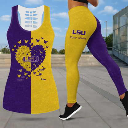 LIMITED EDITION - NEW CUSTOMIZED NCAA FBS29 LST LSU TIGERS LEGGINGS & HOLLOW TANK TOP SET
