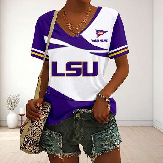 VIRAL EDITON - NEW CUSTOMIZED FBS NCAA29 LST LSU TIGERS V-NECK FEMALE SHIRT