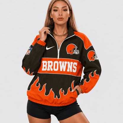 ELITE EDITION - NEW CUSTOMIZED | NFL29 CLB CLEVELAND BROWNS V-NECK ZIPPER SWEATSHIRT JACKET
