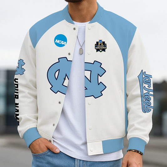 LIMITED DROP - NEW CUSTOMIZED|NCAA CWS29 NTH NC TAR HEELS BASEBALL JACKET, SATIN VARSITY JACKET