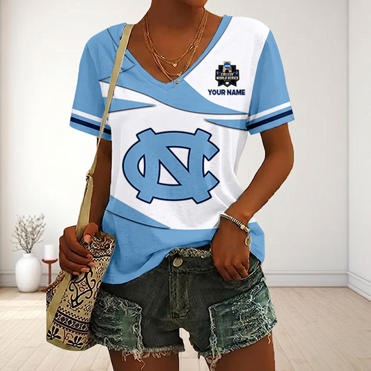 VIRAL EDITON - NEW CUSTOMIZED CWS NCAA29 NTH NC TAR HEELS V-NECK FEMALE SHIRT