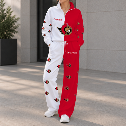 LIMITED EDITION - NEW CUSTOMIZED NHL29 OSN OTTAWA SENATORS ZIPPER SWEATSHIRT & WIDE LEG PANTS SET