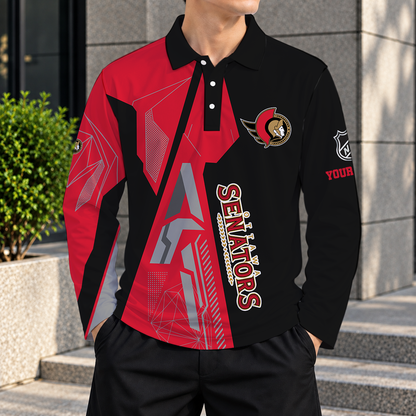 LIMITED DROP - NEW CUSTOMIZED NHL29 OSN OTTAWA SENATORS MEN LONG SLEEVE POLO