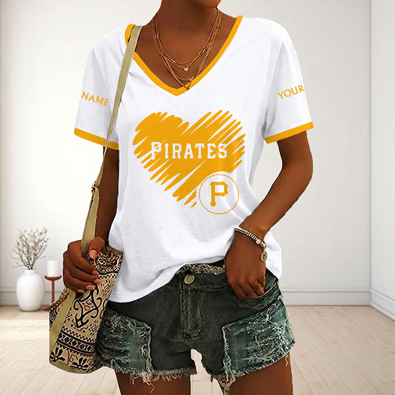 VIRAL EDITION - NEW CUSTOMIZED MLB29 PHP PITTSBURGH PIRATES V-NECK FEMALE SHIRT