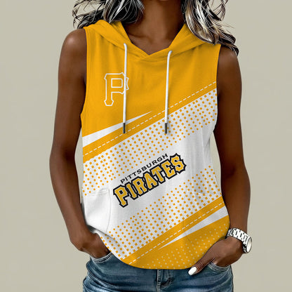 [FLASH SALE] NEW CUSTOMIZED MLB29 PHP PITTSBURGH PIRATES WOMEN'S SLEEVELESS HOODED POCKET TANK TOP