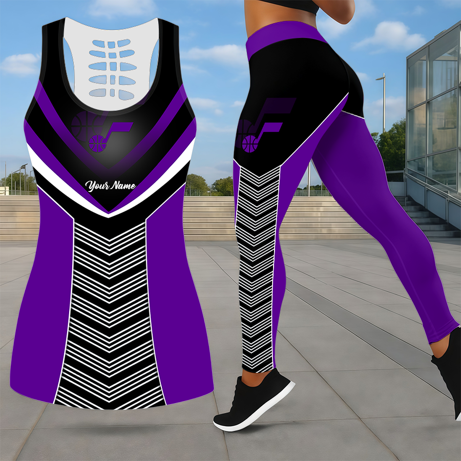 LIMITED EDITION - NEW CUSTOMIZED NBA29 UJZ UTAH JAZZ LEGGINGS & HOLLOW TANK TOP SET