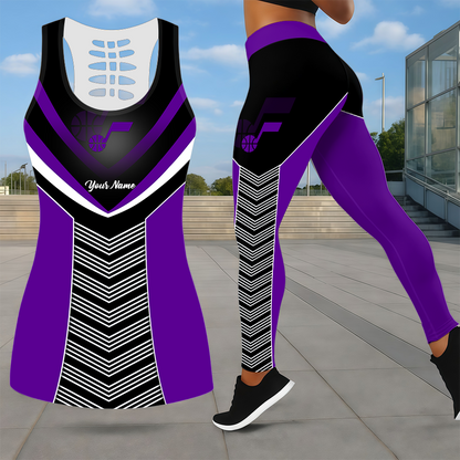 LIMITED EDITION - NEW CUSTOMIZED NBA29 UJZ UTAH JAZZ LEGGINGS & HOLLOW TANK TOP SET