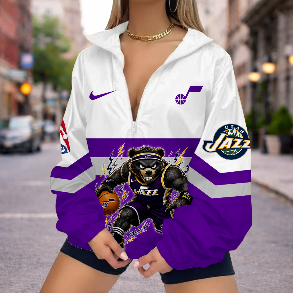 FINAL SALE - NEW CUSTOMIZED NBA29 UJZ UTAH JAZZ V-NECK ZIPPER SWEATSHIRT JACKET